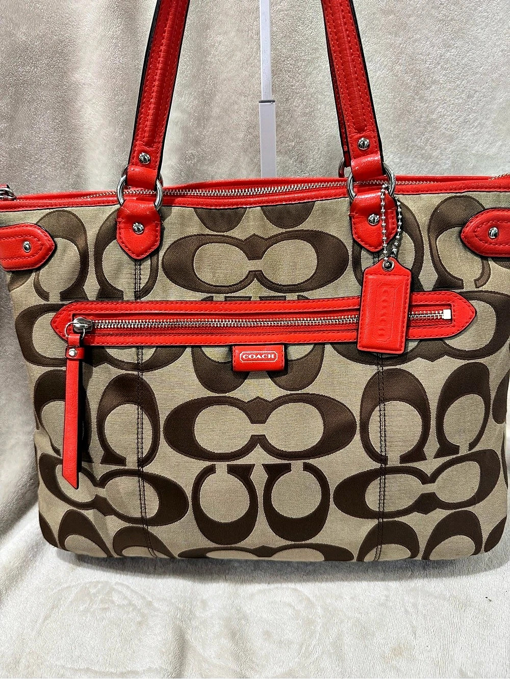 Coach Signature Canvas Tote in Brown & Orange - Picture 3 of 10